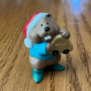 Vintage Hallmark Merry Miniature Toymaker Beaver with car.